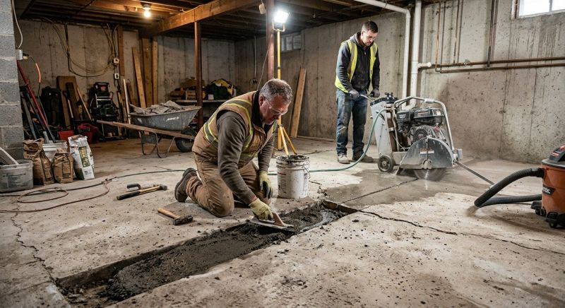 Cracked Basement Floor Repair in Leominster, MA
